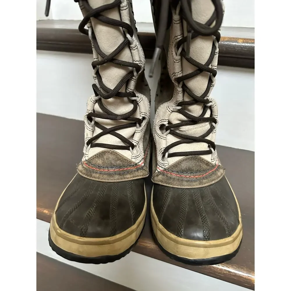 Sorel Cate The Great Tall Winter Boots Women's Size 7 Taupe leather faux fur